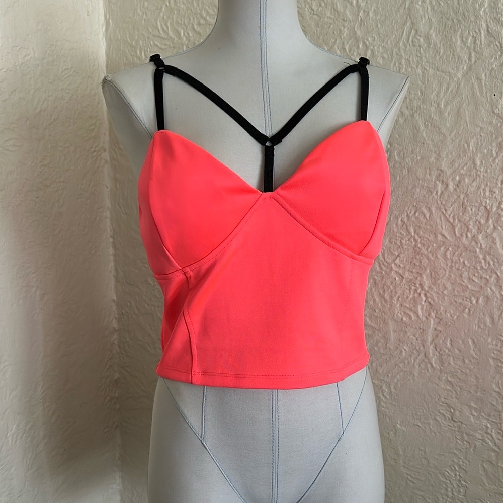 A’Gaci Neon Black Harness Strap Crop Tank Top NWT Large